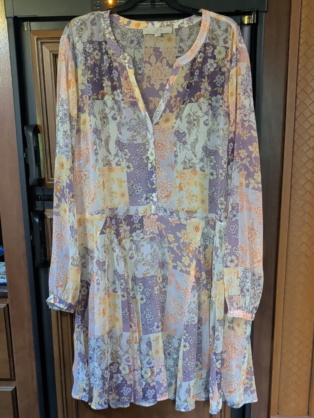 LOFT Lavender Patchwork Shear Floral Midi Dress